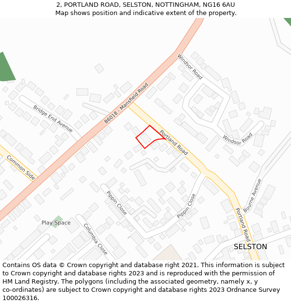 2, PORTLAND ROAD, SELSTON, NOTTINGHAM, NG16 6AU: Location map and indicative extent of plot
