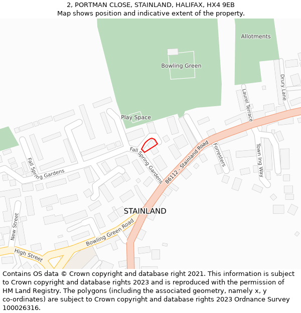 2, PORTMAN CLOSE, STAINLAND, HALIFAX, HX4 9EB: Location map and indicative extent of plot