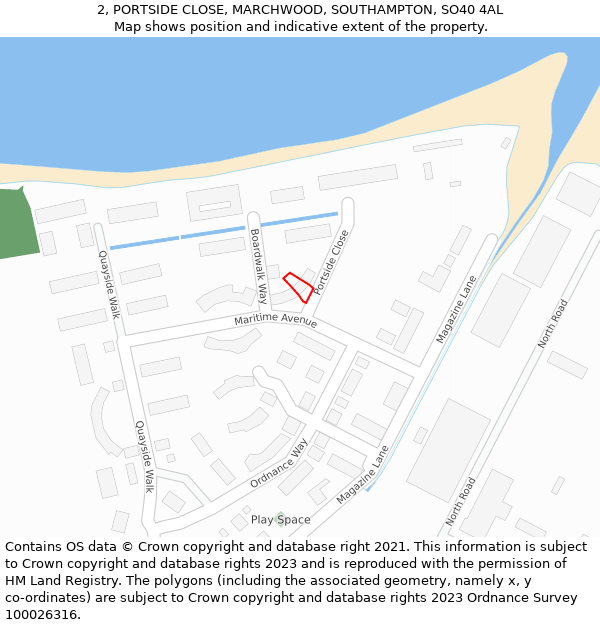 2, PORTSIDE CLOSE, MARCHWOOD, SOUTHAMPTON, SO40 4AL: Location map and indicative extent of plot