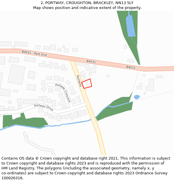 2, PORTWAY, CROUGHTON, BRACKLEY, NN13 5LY: Location map and indicative extent of plot