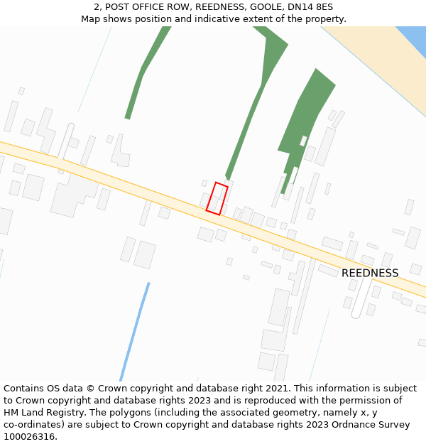 2, POST OFFICE ROW, REEDNESS, GOOLE, DN14 8ES: Location map and indicative extent of plot