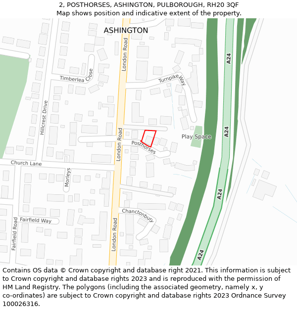 2, POSTHORSES, ASHINGTON, PULBOROUGH, RH20 3QF: Location map and indicative extent of plot