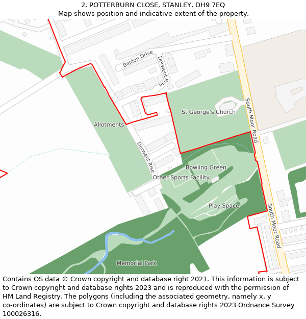 2, POTTERBURN CLOSE, STANLEY, DH9 7EQ: Location map and indicative extent of plot
