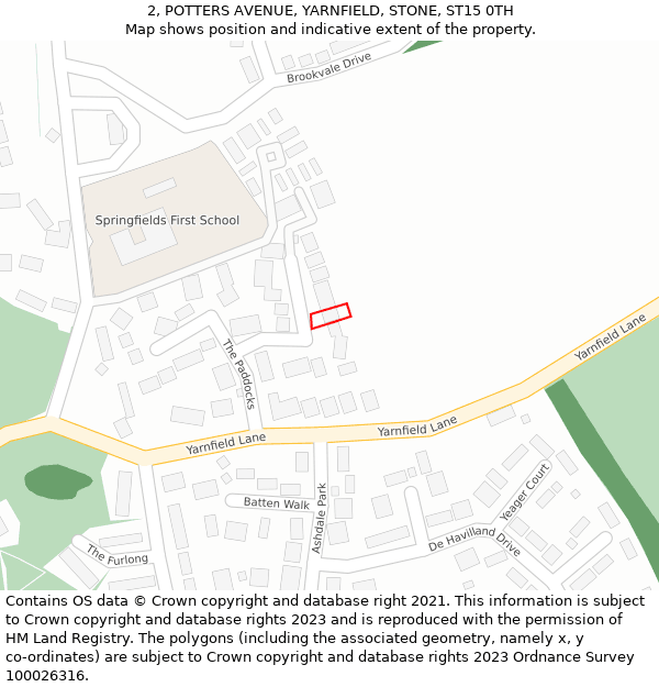 2, POTTERS AVENUE, YARNFIELD, STONE, ST15 0TH: Location map and indicative extent of plot