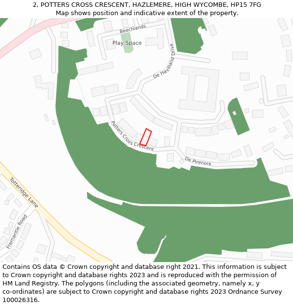 2, POTTERS CROSS CRESCENT, HAZLEMERE, HIGH WYCOMBE, HP15 7FG: Location map and indicative extent of plot