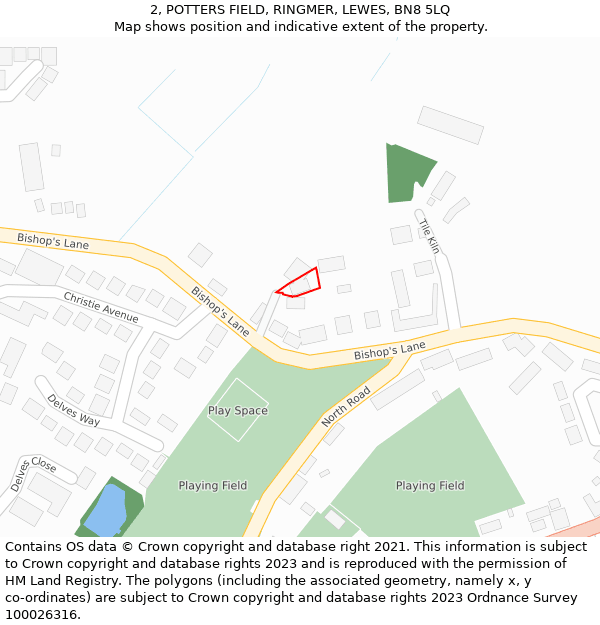 2, POTTERS FIELD, RINGMER, LEWES, BN8 5LQ: Location map and indicative extent of plot