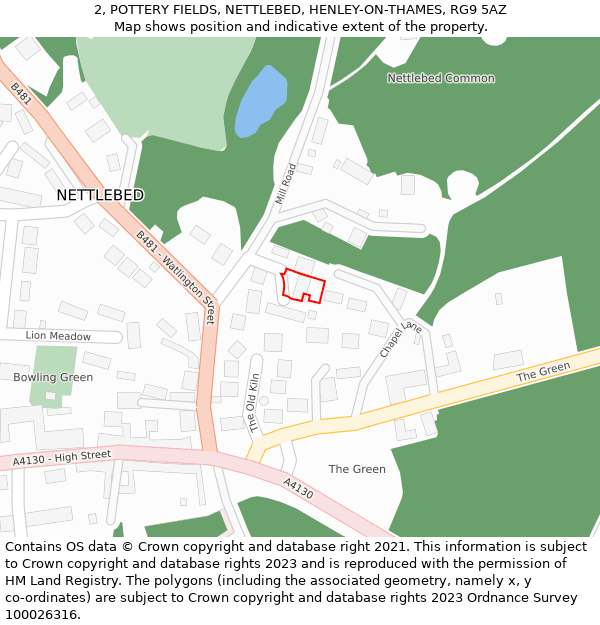 2, POTTERY FIELDS, NETTLEBED, HENLEY-ON-THAMES, RG9 5AZ: Location map and indicative extent of plot