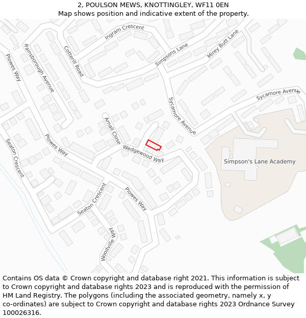 2, POULSON MEWS, KNOTTINGLEY, WF11 0EN: Location map and indicative extent of plot