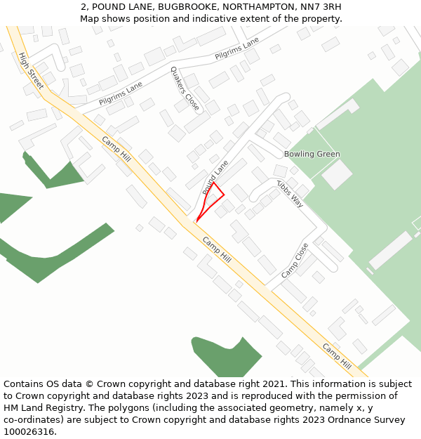 2, POUND LANE, BUGBROOKE, NORTHAMPTON, NN7 3RH: Location map and indicative extent of plot