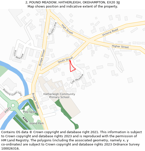 2, POUND MEADOW, HATHERLEIGH, OKEHAMPTON, EX20 3JJ: Location map and indicative extent of plot