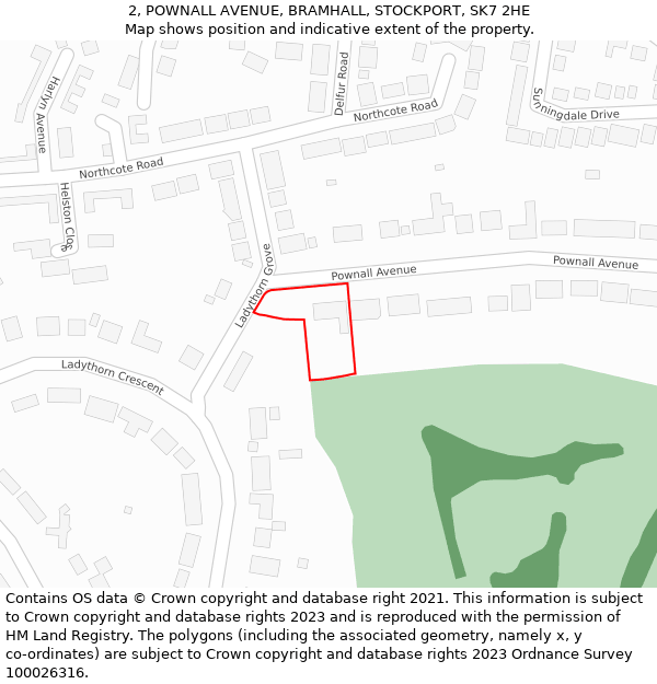 2, POWNALL AVENUE, BRAMHALL, STOCKPORT, SK7 2HE: Location map and indicative extent of plot