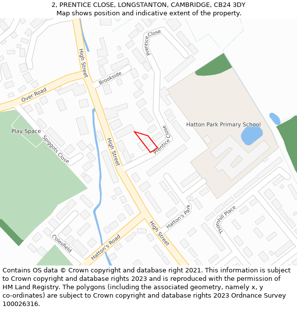 2, PRENTICE CLOSE, LONGSTANTON, CAMBRIDGE, CB24 3DY: Location map and indicative extent of plot