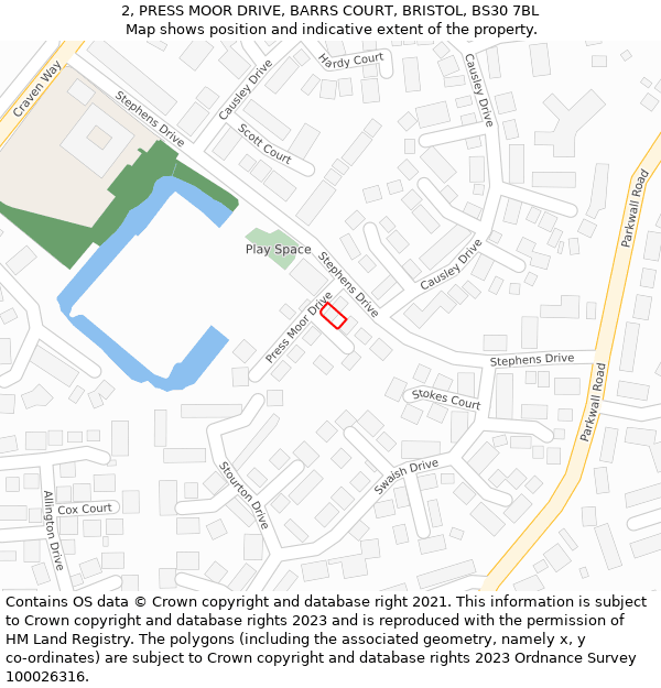 2, PRESS MOOR DRIVE, BARRS COURT, BRISTOL, BS30 7BL: Location map and indicative extent of plot
