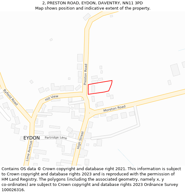 2, PRESTON ROAD, EYDON, DAVENTRY, NN11 3PD: Location map and indicative extent of plot