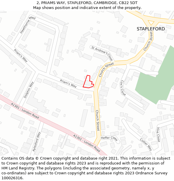 2, PRIAMS WAY, STAPLEFORD, CAMBRIDGE, CB22 5DT: Location map and indicative extent of plot