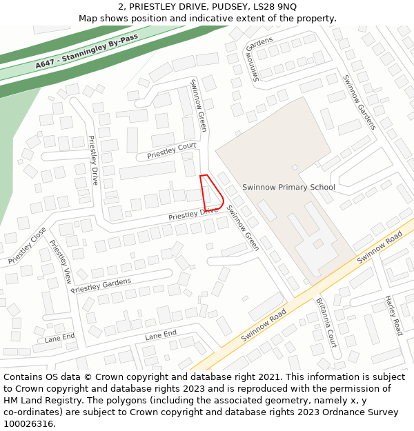 2, PRIESTLEY DRIVE, PUDSEY, LS28 9NQ: Location map and indicative extent of plot