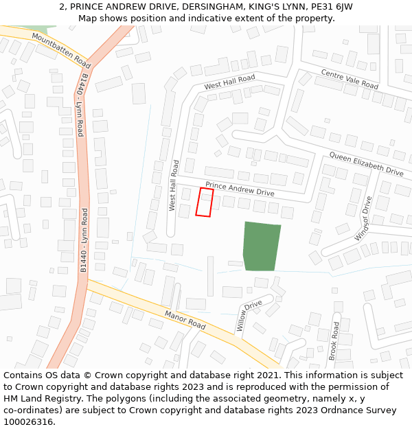2, PRINCE ANDREW DRIVE, DERSINGHAM, KING'S LYNN, PE31 6JW: Location map and indicative extent of plot