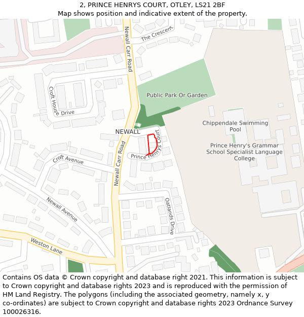 2, PRINCE HENRYS COURT, OTLEY, LS21 2BF: Location map and indicative extent of plot