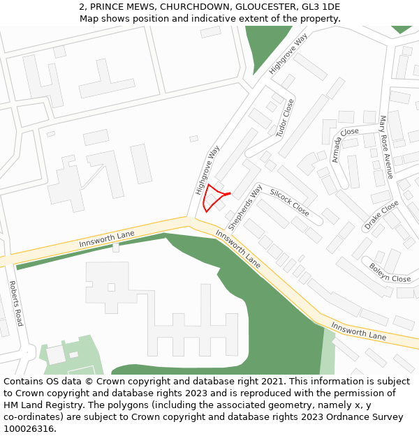 2, PRINCE MEWS, CHURCHDOWN, GLOUCESTER, GL3 1DE: Location map and indicative extent of plot