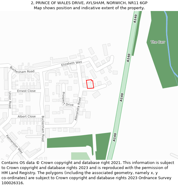 2, PRINCE OF WALES DRIVE, AYLSHAM, NORWICH, NR11 6GP: Location map and indicative extent of plot