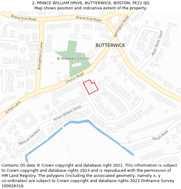 2, PRINCE WILLIAM DRIVE, BUTTERWICK, BOSTON, PE22 0JS: Location map and indicative extent of plot