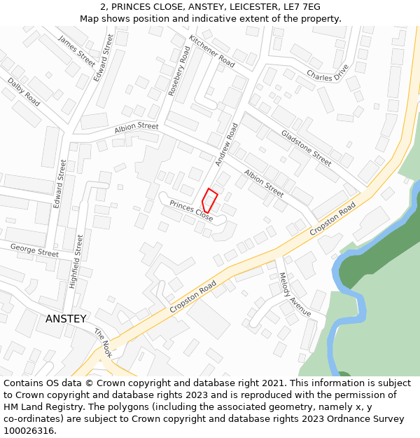 2, PRINCES CLOSE, ANSTEY, LEICESTER, LE7 7EG: Location map and indicative extent of plot