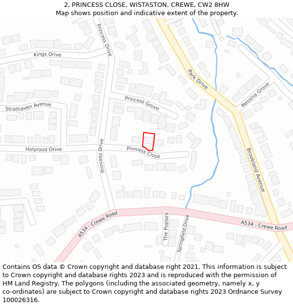 2, PRINCESS CLOSE, WISTASTON, CREWE, CW2 8HW: Location map and indicative extent of plot