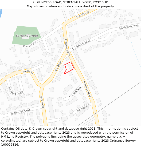 2, PRINCESS ROAD, STRENSALL, YORK, YO32 5UD: Location map and indicative extent of plot