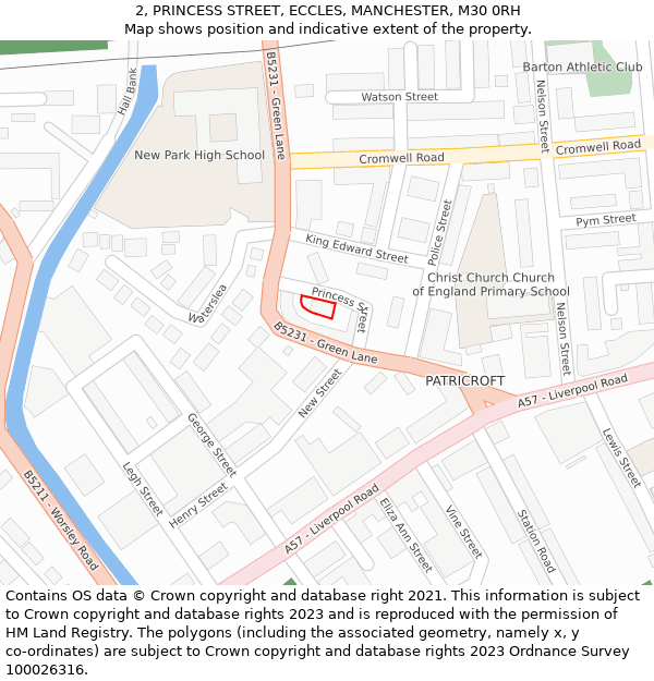 2, PRINCESS STREET, ECCLES, MANCHESTER, M30 0RH: Location map and indicative extent of plot