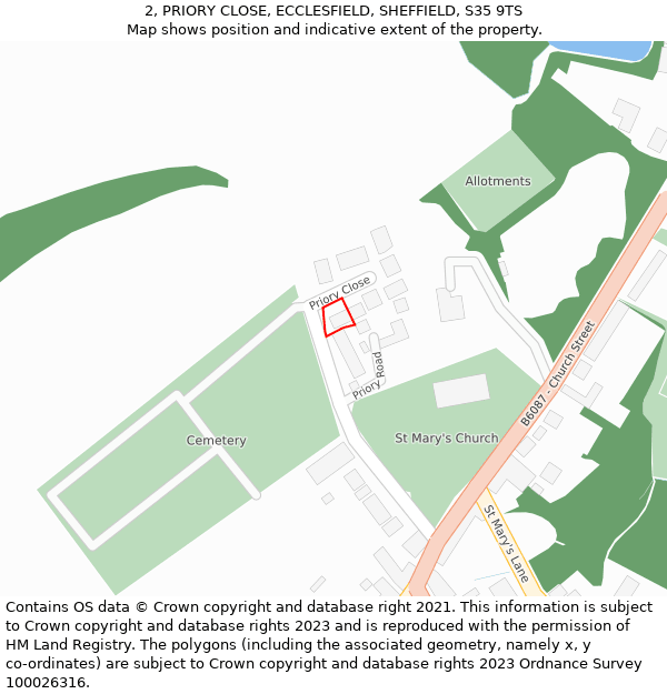 2, PRIORY CLOSE, ECCLESFIELD, SHEFFIELD, S35 9TS: Location map and indicative extent of plot
