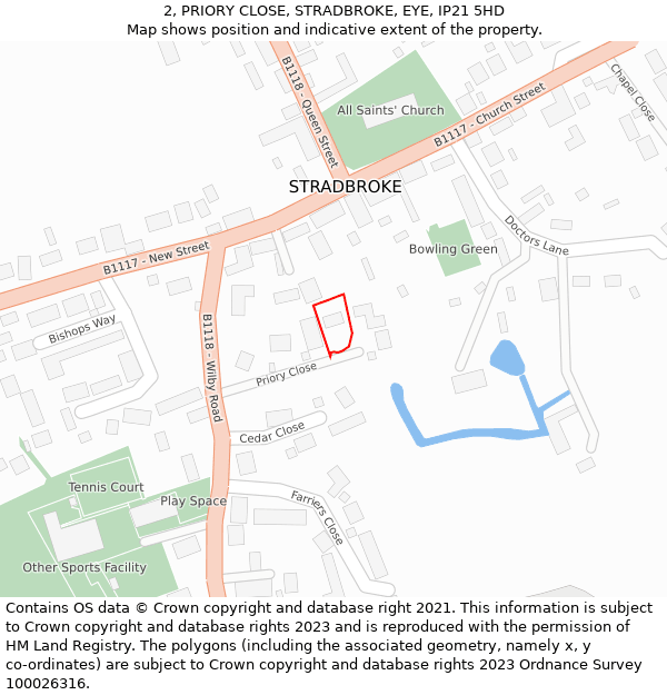 2, PRIORY CLOSE, STRADBROKE, EYE, IP21 5HD: Location map and indicative extent of plot