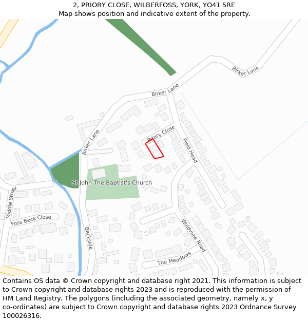 2, PRIORY CLOSE, WILBERFOSS, YORK, YO41 5RE: Location map and indicative extent of plot