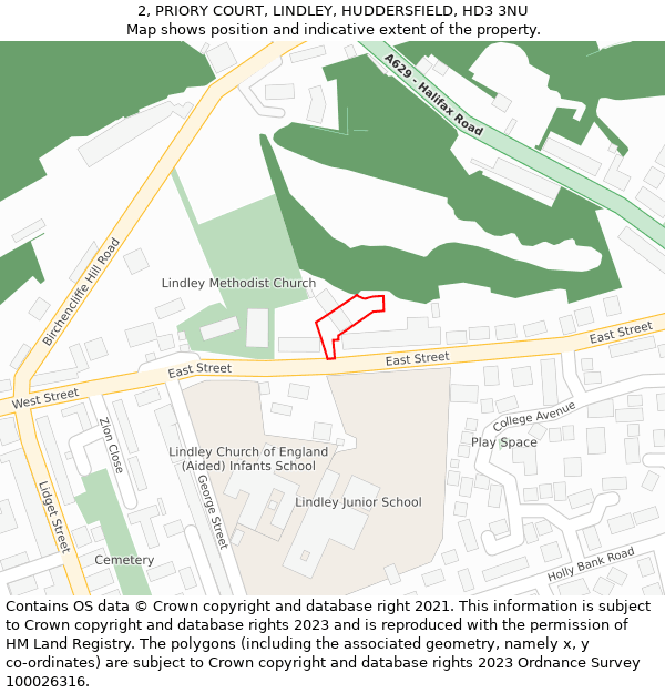 2, PRIORY COURT, LINDLEY, HUDDERSFIELD, HD3 3NU: Location map and indicative extent of plot