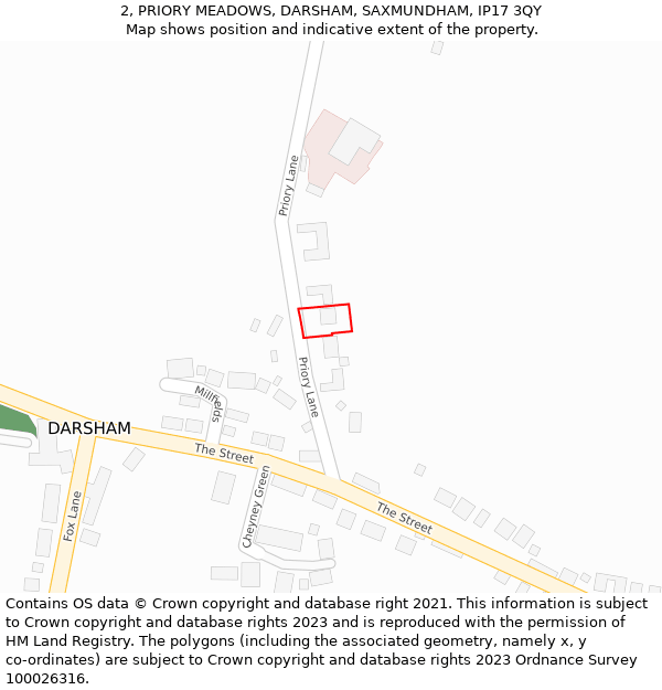 2, PRIORY MEADOWS, DARSHAM, SAXMUNDHAM, IP17 3QY: Location map and indicative extent of plot