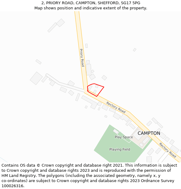 2, PRIORY ROAD, CAMPTON, SHEFFORD, SG17 5PG: Location map and indicative extent of plot