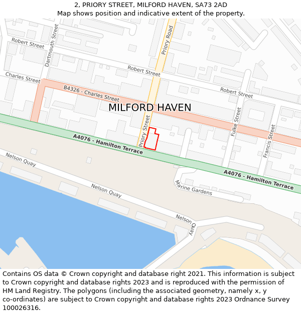 2, PRIORY STREET, MILFORD HAVEN, SA73 2AD: Location map and indicative extent of plot