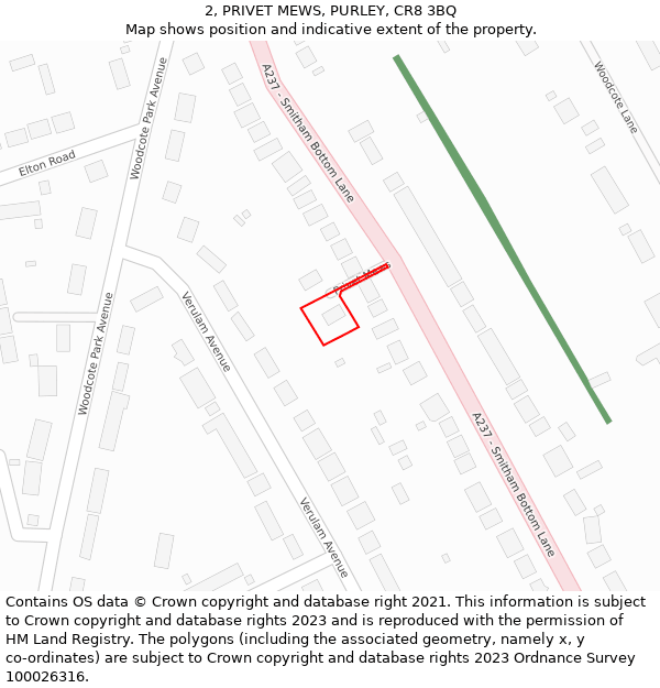 2, PRIVET MEWS, PURLEY, CR8 3BQ: Location map and indicative extent of plot