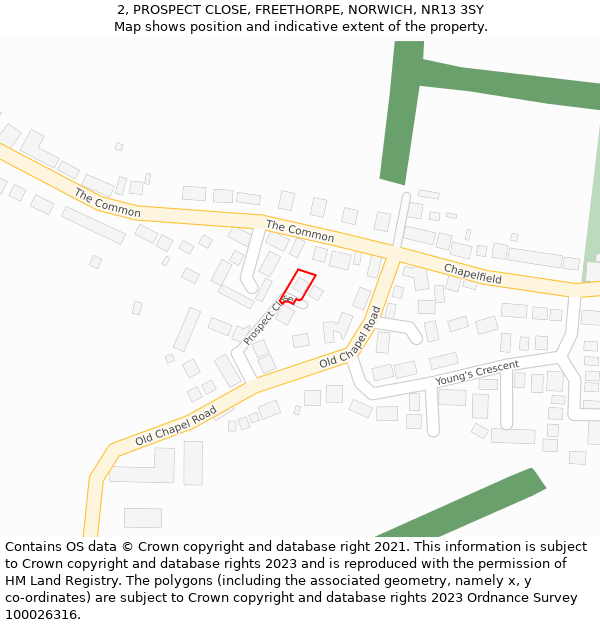 2, PROSPECT CLOSE, FREETHORPE, NORWICH, NR13 3SY: Location map and indicative extent of plot