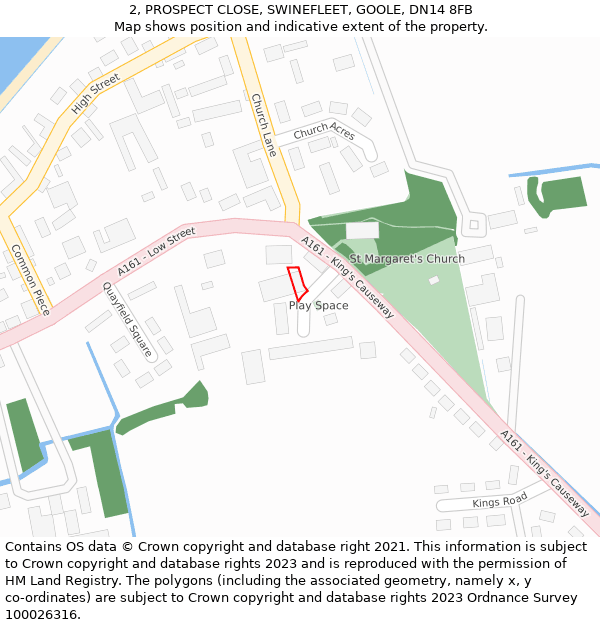 2, PROSPECT CLOSE, SWINEFLEET, GOOLE, DN14 8FB: Location map and indicative extent of plot