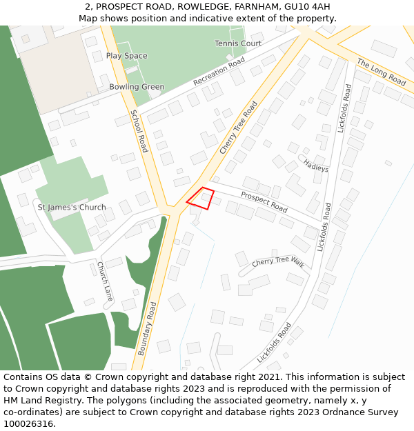 2, PROSPECT ROAD, ROWLEDGE, FARNHAM, GU10 4AH: Location map and indicative extent of plot