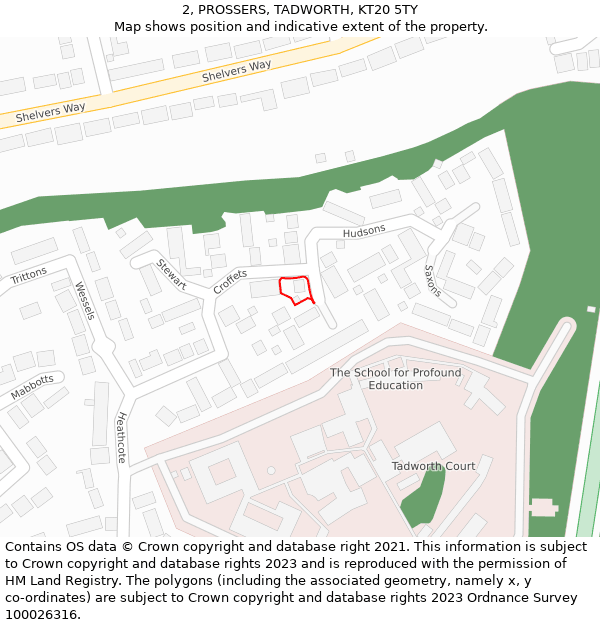 2, PROSSERS, TADWORTH, KT20 5TY: Location map and indicative extent of plot