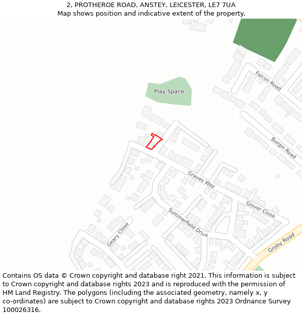 2, PROTHEROE ROAD, ANSTEY, LEICESTER, LE7 7UA: Location map and indicative extent of plot