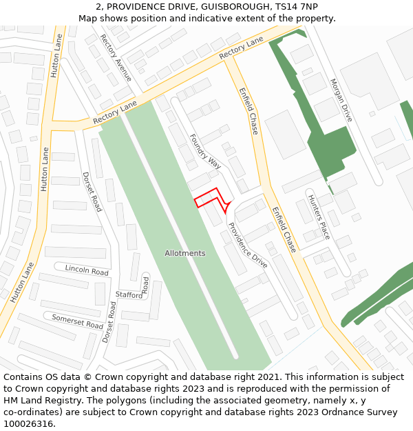 2, PROVIDENCE DRIVE, GUISBOROUGH, TS14 7NP: Location map and indicative extent of plot