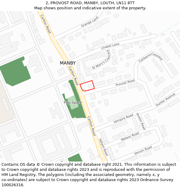 2, PROVOST ROAD, MANBY, LOUTH, LN11 8TT: Location map and indicative extent of plot