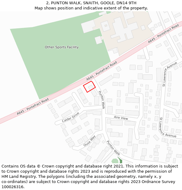 2, PUNTON WALK, SNAITH, GOOLE, DN14 9TH: Location map and indicative extent of plot