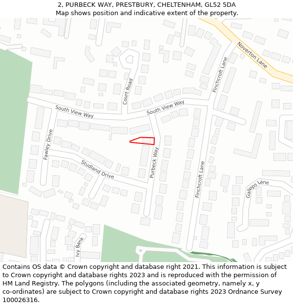 2, PURBECK WAY, PRESTBURY, CHELTENHAM, GL52 5DA: Location map and indicative extent of plot