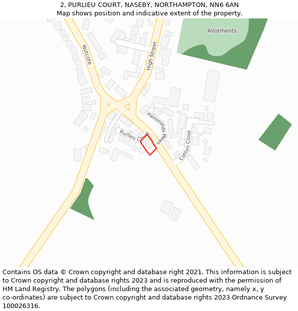 2, PURLIEU COURT, NASEBY, NORTHAMPTON, NN6 6AN: Location map and indicative extent of plot