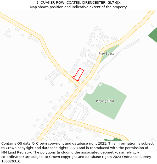 2, QUAKER ROW, COATES, CIRENCESTER, GL7 6JX: Location map and indicative extent of plot