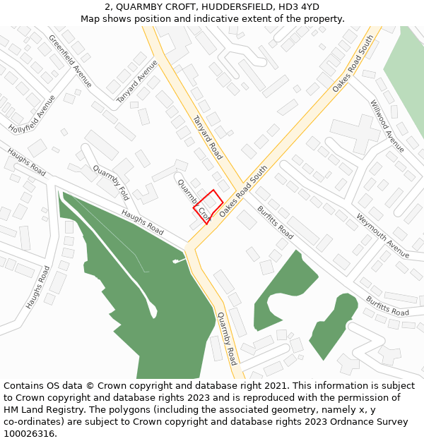 2, QUARMBY CROFT, HUDDERSFIELD, HD3 4YD: Location map and indicative extent of plot