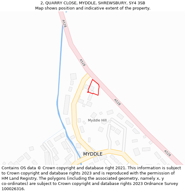 2, QUARRY CLOSE, MYDDLE, SHREWSBURY, SY4 3SB: Location map and indicative extent of plot